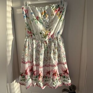 Cupshe White Floral Strapless Casual Dress with Pink & Green Print